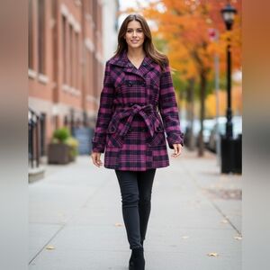 QQMY Plaid Double-Breasted Women's Coat SIZE M